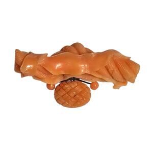 Antique Victorian Carved Coral Pendant Brooch 12k Gold Rope Ribbon Basket Tiara